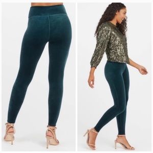 Spanx Velvet Malachite Emerald Green High Waisted Leggings Women's Size L
